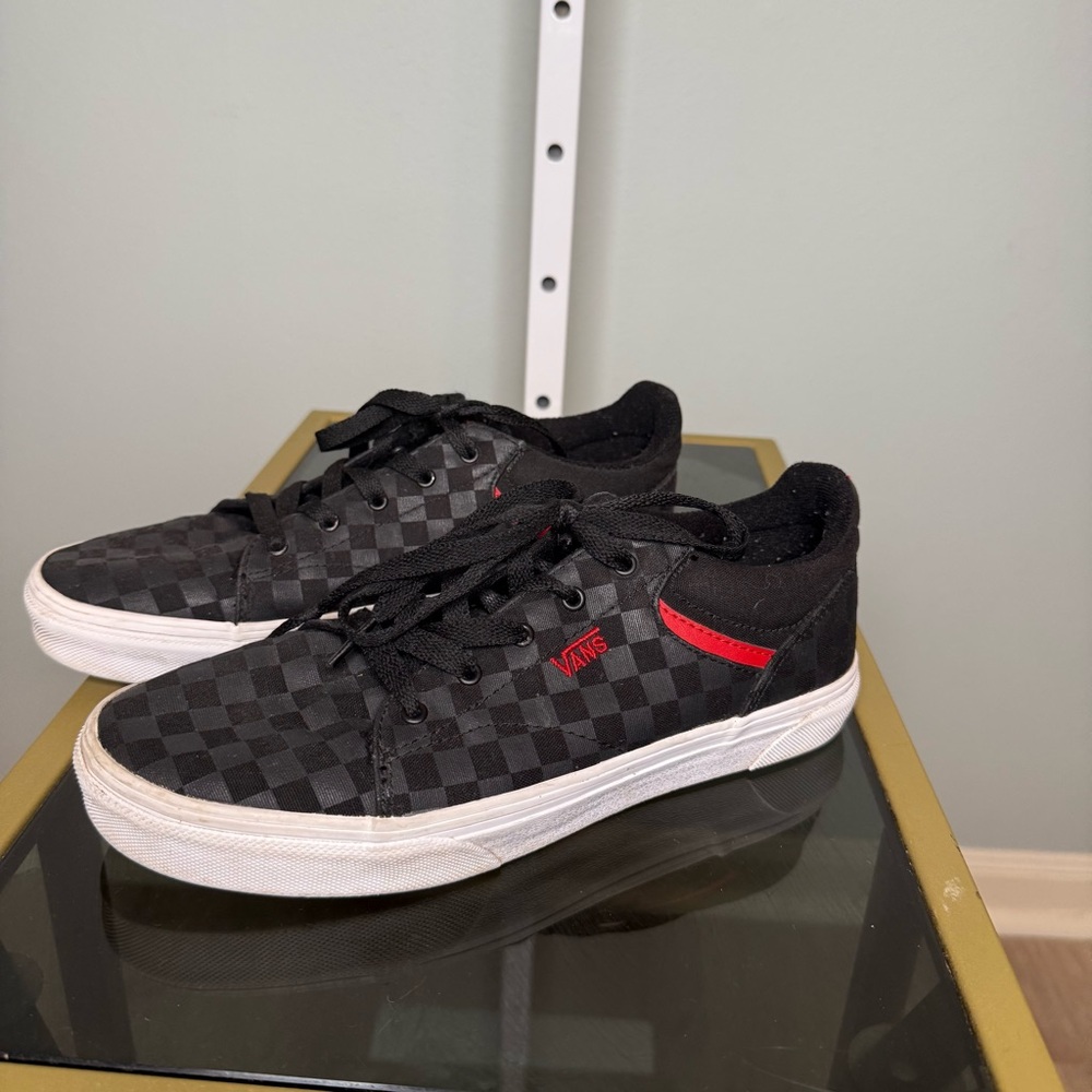 Vans Authentic Black Gray Check Canvas Size 6 Youth EUC